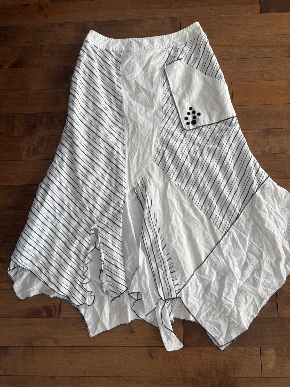 Asymmetrical White & Black Striped Women’s Skirt - Picture 1 of 10